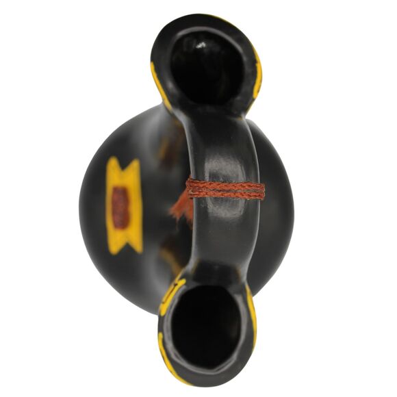 Vintage Southwestern Wedding Vase Black Ceramic Yellow Accents, Pueblo Style - Picture 4 of 7